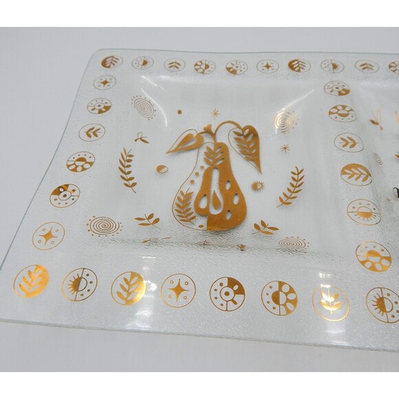 Georges Briard Gold Forbidded Fruit Divided Glass Signed Serving Relish Dish - Picture 3 of 13